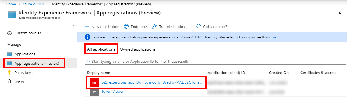 The Azure AD B2C Extensions App